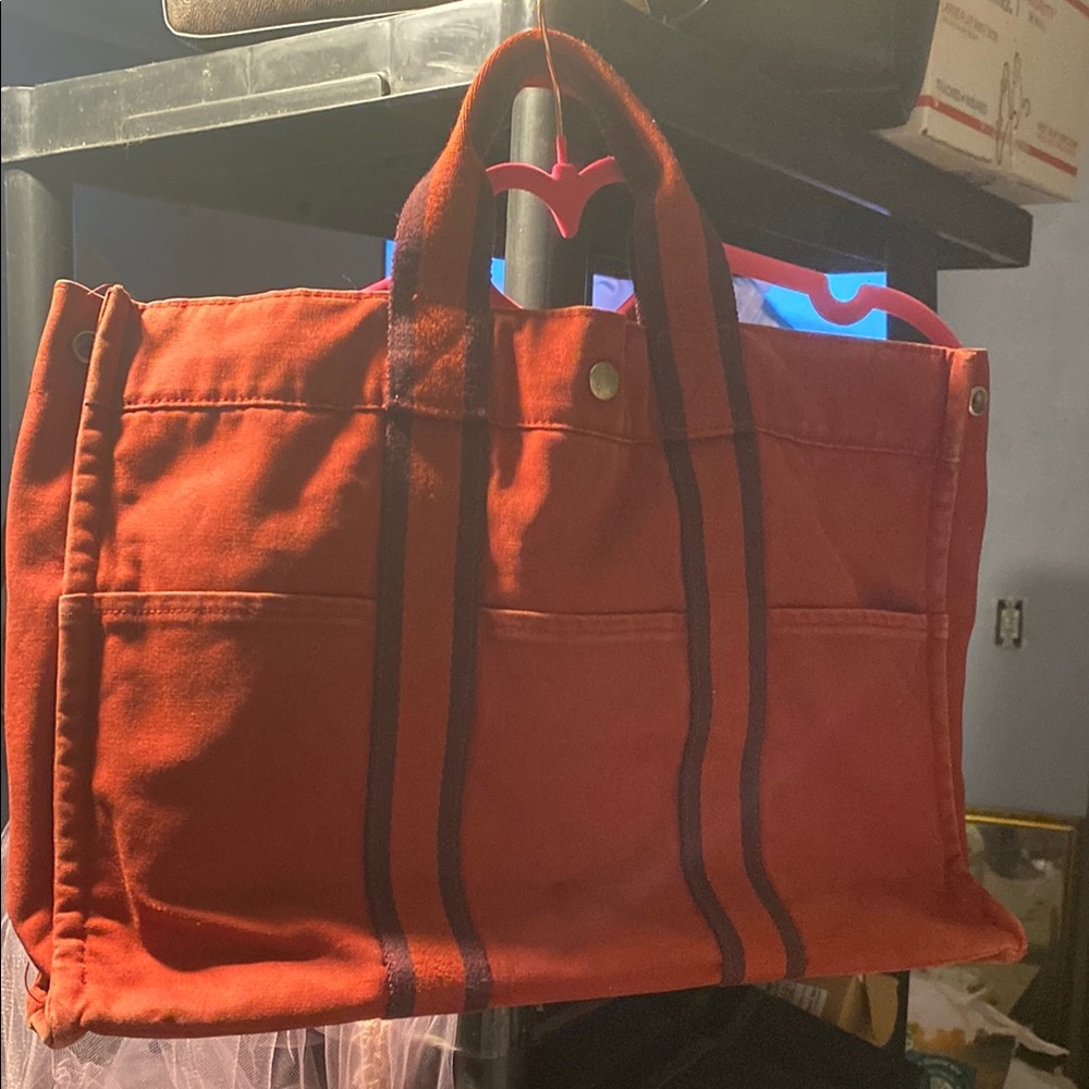 HERMES Red Canvas Tote Bag